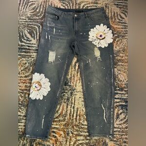 Anthropologie THE JULIETTE Beaded Sequin Appliqué Bling Stretch Jeans size 12